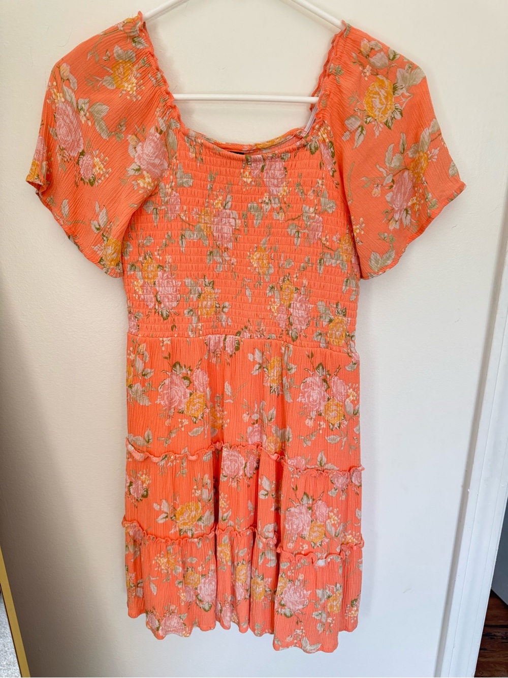 Art Class Girls Large Orange Floral Smoked Tiered Dress